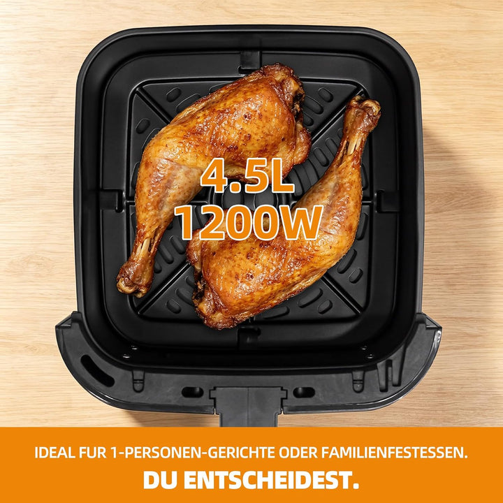 Heissluftfritteuse 5 L Rapid Air Fryer, 8 Programmen, Digitales LED-Display, Sichtfenster, Timer, Fr