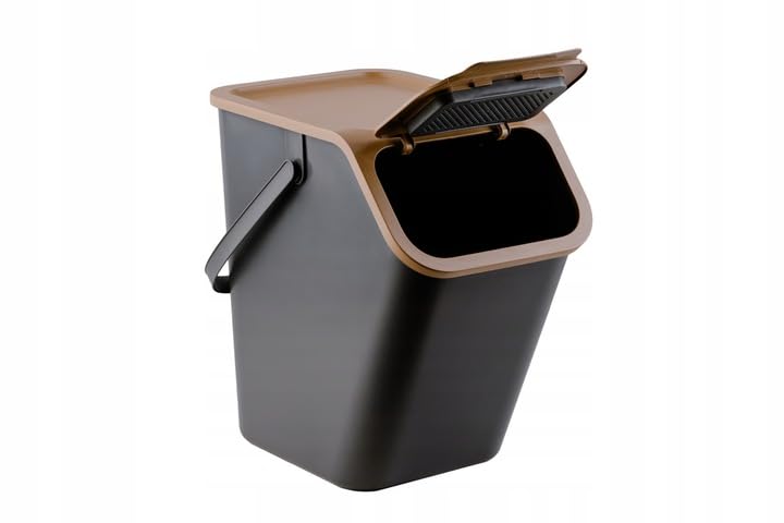 Küchen Mülleimer 1x 25L Braun mit Deckel, für Bio Abfälle, Mülltrennsystem für Recycling, Abfallbehä