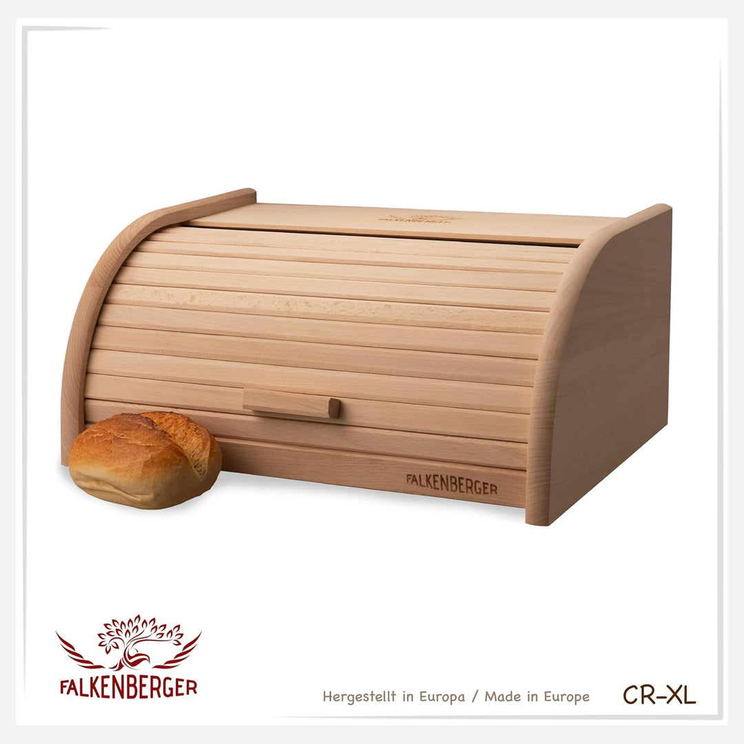 Brotkasten aus Buchenholz ca. 38x28x18cm XL Rollbrotkasten traditionell Brotbox mit Roll-Deckel Hand