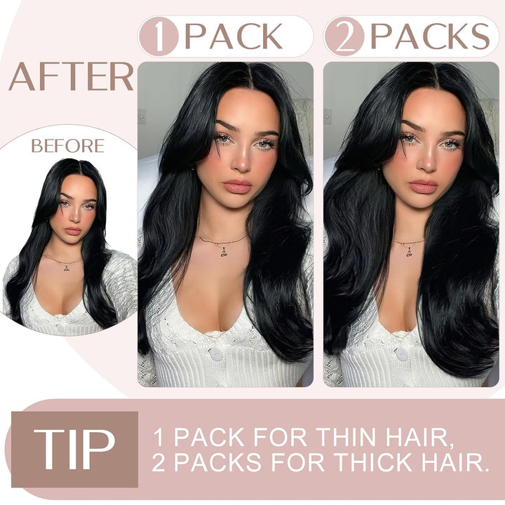 SEGO Haarteil Clip in Extensions Echthaar DICKER Haarverlängerung 1 Tresse 5 Clips Human Hair Glatt