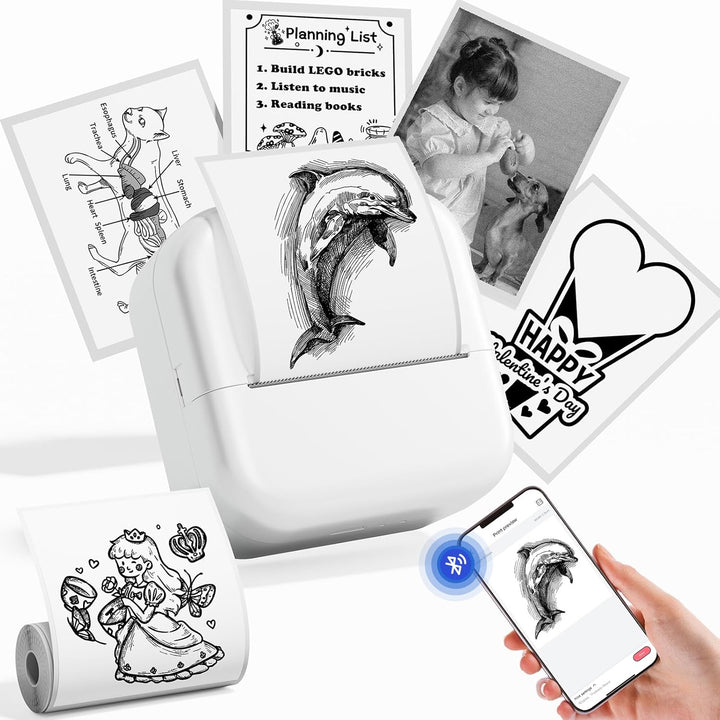LabelCenter Sticker Drucker Mini Drucker für Smartphone Mini Sticker Drucker M02L,Sticker Drucker Mi