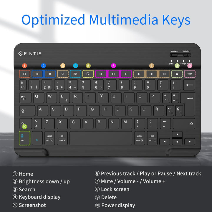 Fintie Spanish Keyboard Bluetooth Wireless Super Slim (4 mm) 10 inch for iOS Apple iPad/Tablet Andro