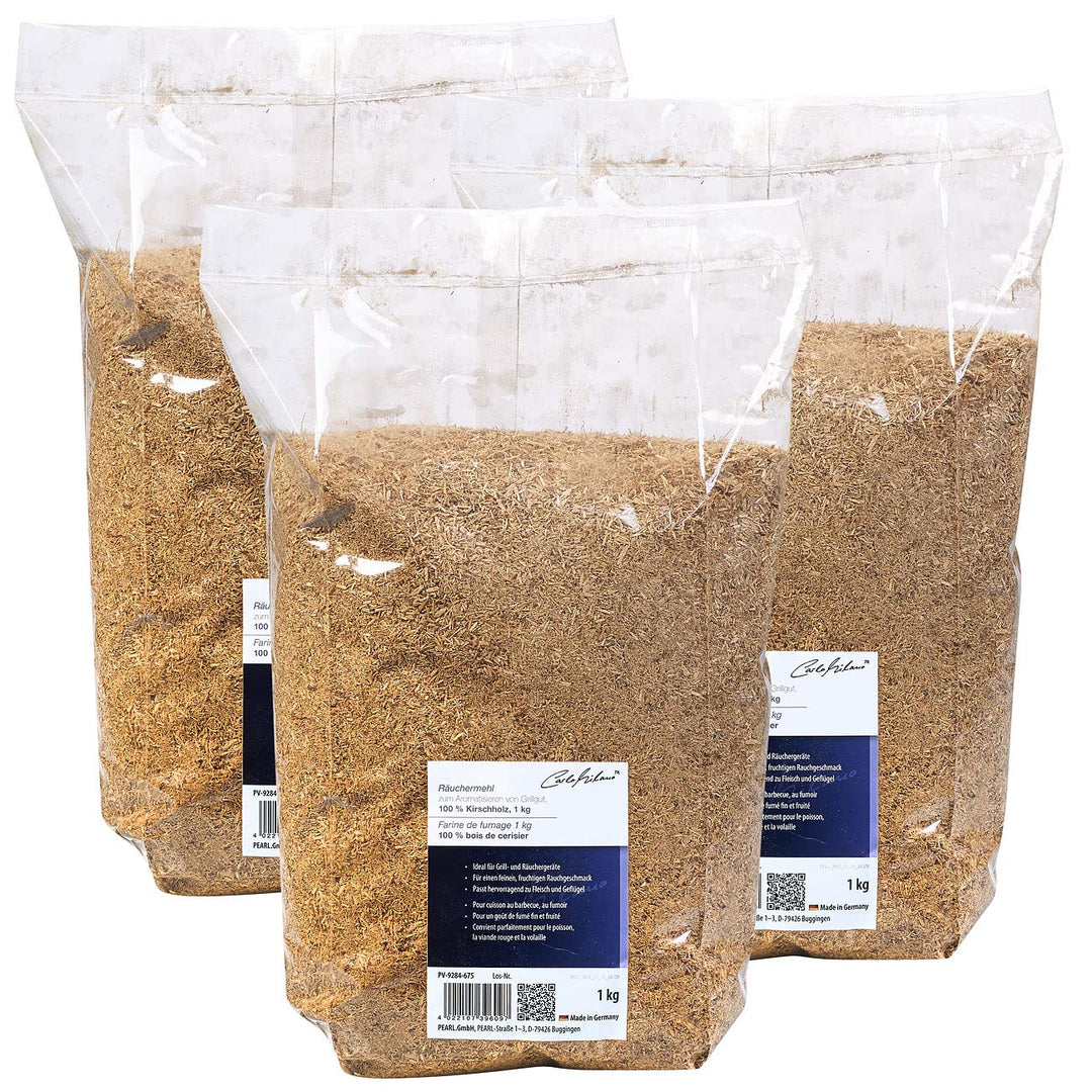 Carlo Milano Räucherwürzhölzer: Räuchermehl zum Aromatisieren von Grillgut, 100% Kirschholz, 3X 1 kg