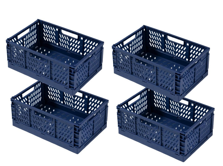 4 Stück Klappbox Blau 30×20×12cm,Klappkiste Körbe Aufbewahrung Zusammenklappbarer Tragbar Aufbewahru