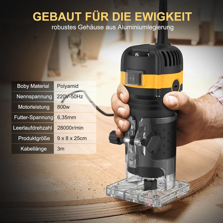 AMTOVL Einhandfräse 6,35mm Durchmesser Oberfräse Holzbearbeitungsfräse 800W 28000 U/min Elektrische