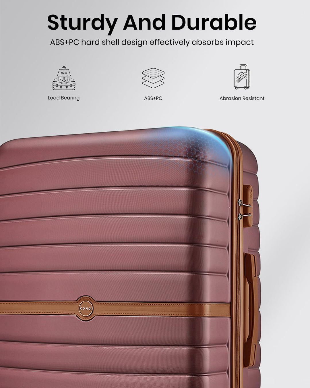 KONO Mittelgrosser Reisekoffer, Hartschalenkoffer aus ABS+PC, Check-in Trolley mit 4 Rollen, Zahlens