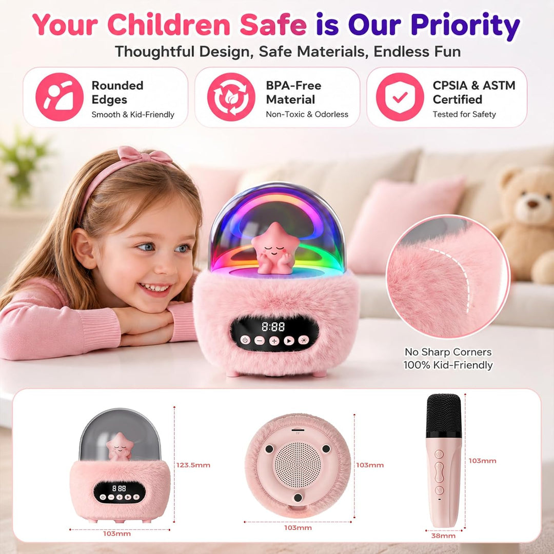 Kinder Karaoke Maschine mit Bluetooth und 2 Funkmikrofonen ab 3 Jahren Pink, Pink