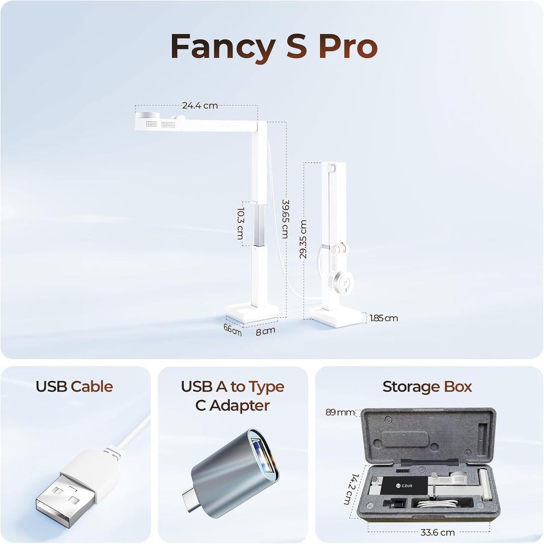 CZUR Fancy S Pro 4K USB-Dokumentenkamera, 12MP Webcam mit LED-Licht und Mikrofon, bis zu 60 fps, Aut