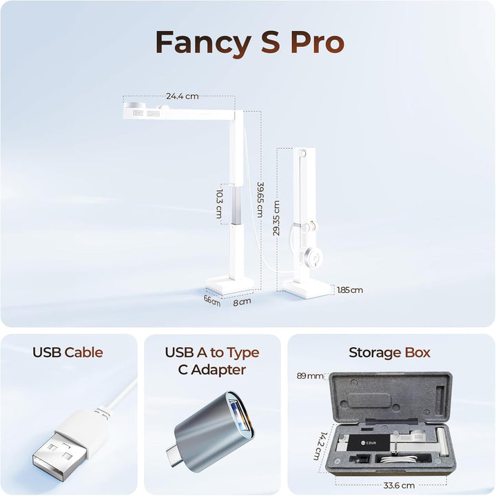 CZUR Fancy S Pro 4K USB-Dokumentenkamera, 12MP Webcam mit LED-Licht und Mikrofon, bis zu 60 fps, Aut