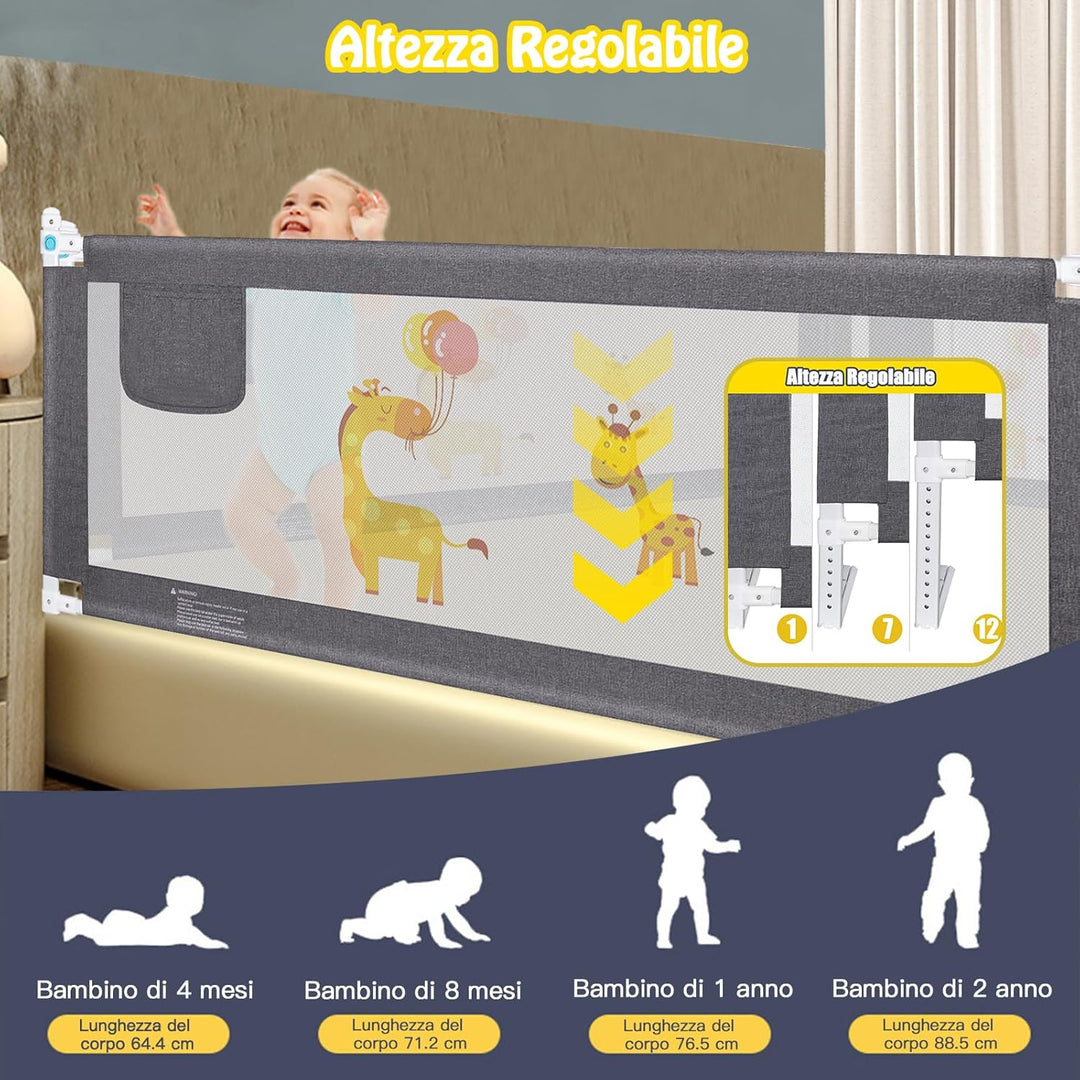 Wholede 200 cm Sicherheitsgitter für Kinder, Bettgitter für Kinder, Bettgeländer für Kinder, Fallsch