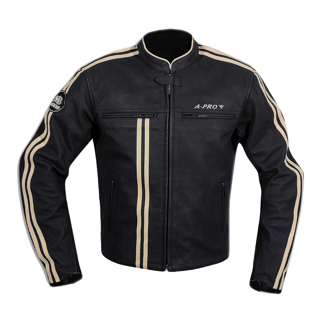 A-Pro Lederjacke Herren Biker Motorrad CE Protektoren Echtleder Thermic Weiss L L Weiss, L Weiss