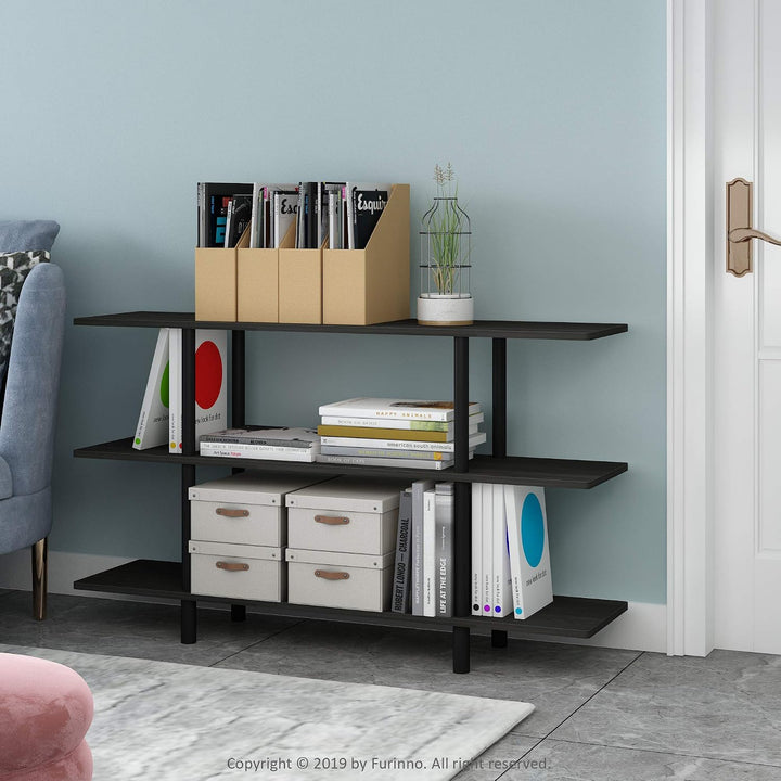 Furinno breites Regal mit 3 Ebenen, Espresso/Schwarz, 29.49 x 119.9 x 70.69 cm Espresso/Schwarz 3-st