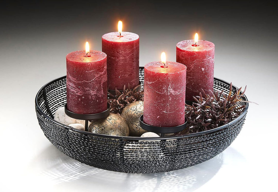 Kobolo Dekoschale Kerzenhalter Adventskranz Draht - aus Metall - schwarz - für 4 Kerzen - 38 cm