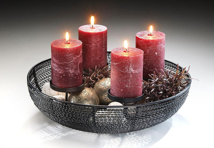Kobolo Dekoschale Kerzenhalter Adventskranz Draht - aus Metall - schwarz - für 4 Kerzen - 38 cm