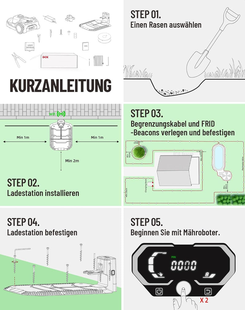 DCK Mähroboter 1000㎡,360°Lidar Mähroboter 40% Steigung,Ultra-leise 54dB(A),Multi-Zonen-Management,Ap