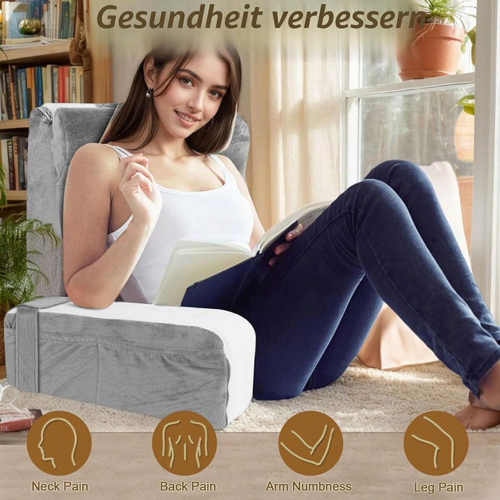 Gross lesekissen für Bett und Sofa, Erwachsene Rückenkissen Bett mit Nackenrolle &amp; Armlehnen, Ergono