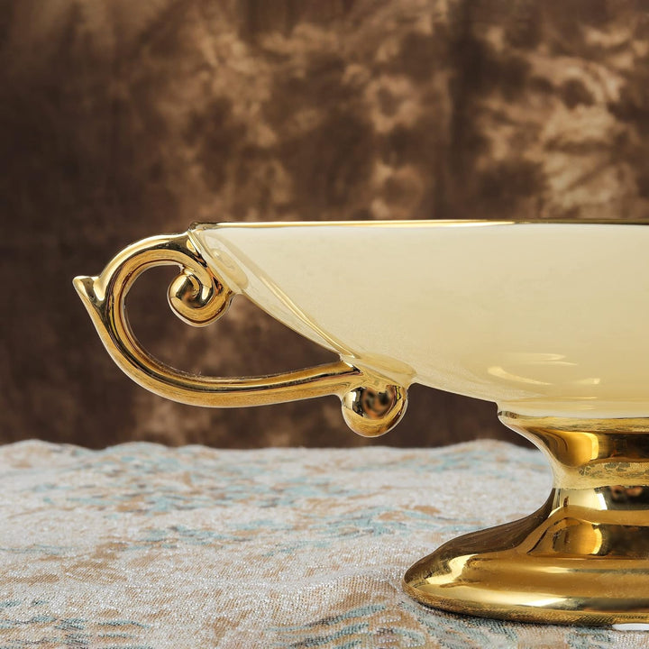 fanquare Weiss Porzellan Schale auf Fuss mit Goldrand, Tafelservice Essservice, Ideal als Desserttel