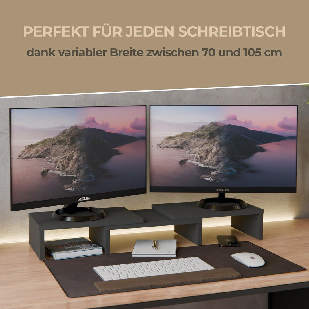 Probus Screen-UP Monitorständer – Ergonomischer Schreibtisch Organizer, Einstellbare Breite 70 bis 1
