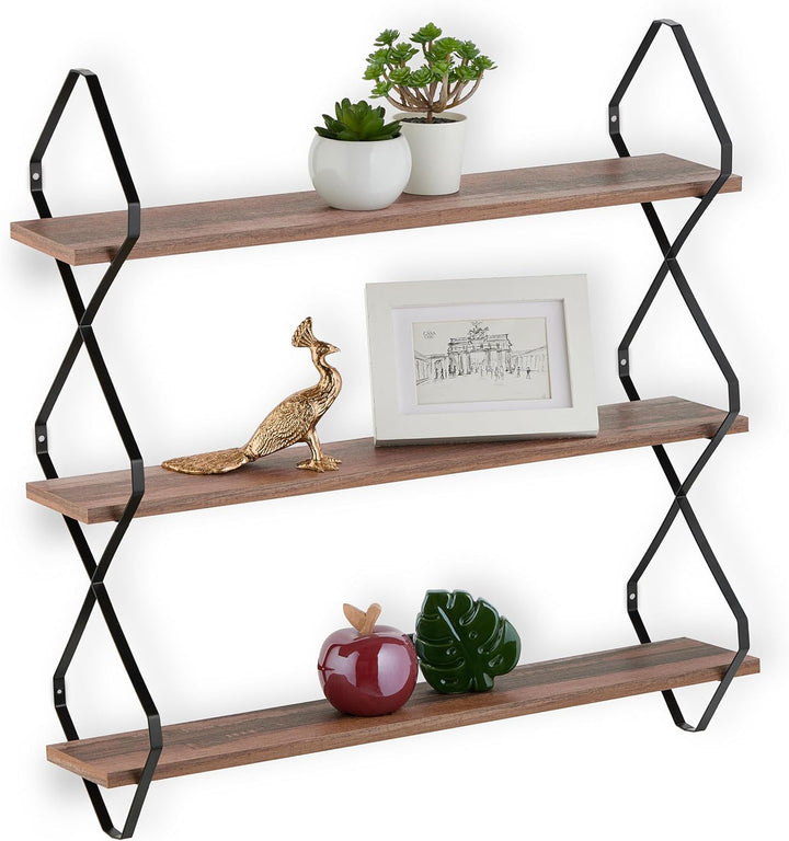 Relaxdays Wandregal, 3 Ablagen, HBT: 60 x 60 x 18,5 cm, Wandablage Flur, Industrial Design, MDF & Me