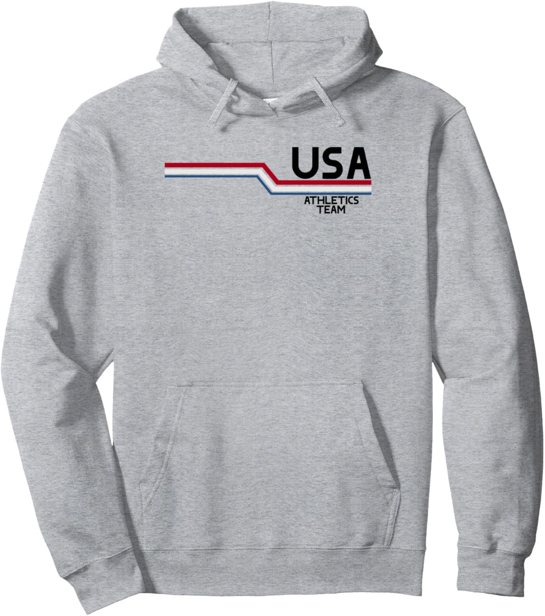 Trendy USA Athletics Team Red White Blue Stripes Pullover Hoodie
