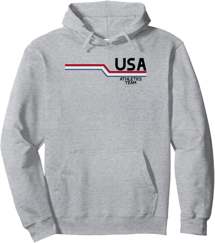 Trendy USA Athletics Team Red White Blue Stripes Pullover Hoodie