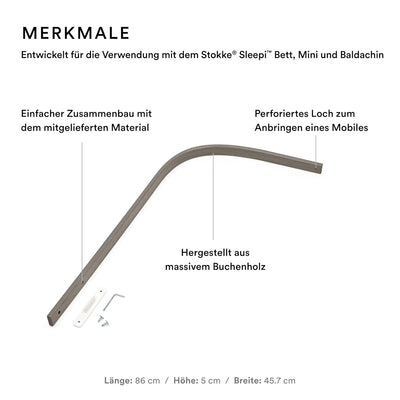 Stokke Sleepi Himmelstange V3, Hazy Grey - Hergestellt aus massivem Buchenholz - Kompatibel Sleepi B