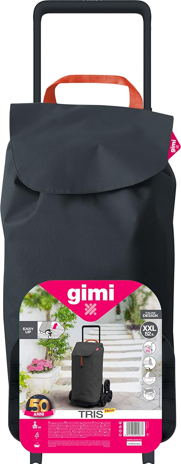 Gimi Tris Urban Einkaufstrolley mit 6 Rädern, 100% Polyester, 52 l, 44,1 x 50,7 x 95,6 cm, Grau, 168