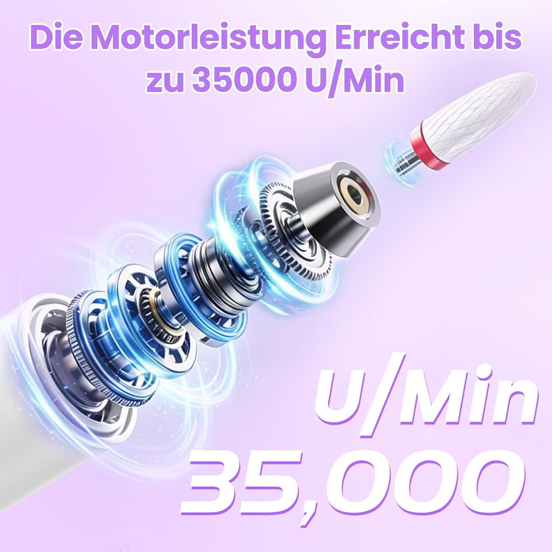 Kabellos Tragbar Nagelfräser 35000 u/min, 15 in 1 Professionell Elektrische Nagelfeile Fräser für Ge