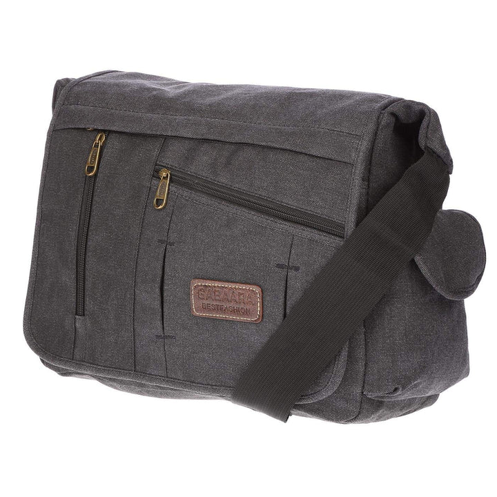Christian Wippermann grosse XL Herren Damen Tasche Umhängetasche Canvas Messenger Bag Schwarz, Schwa