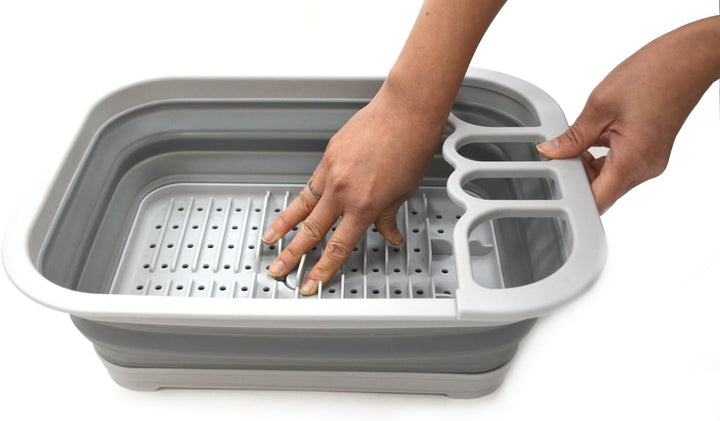 SAMMART Collapsible Plastic Dish Drainer with Drainer Board - Foldable Drying Rack Set - Portable Di