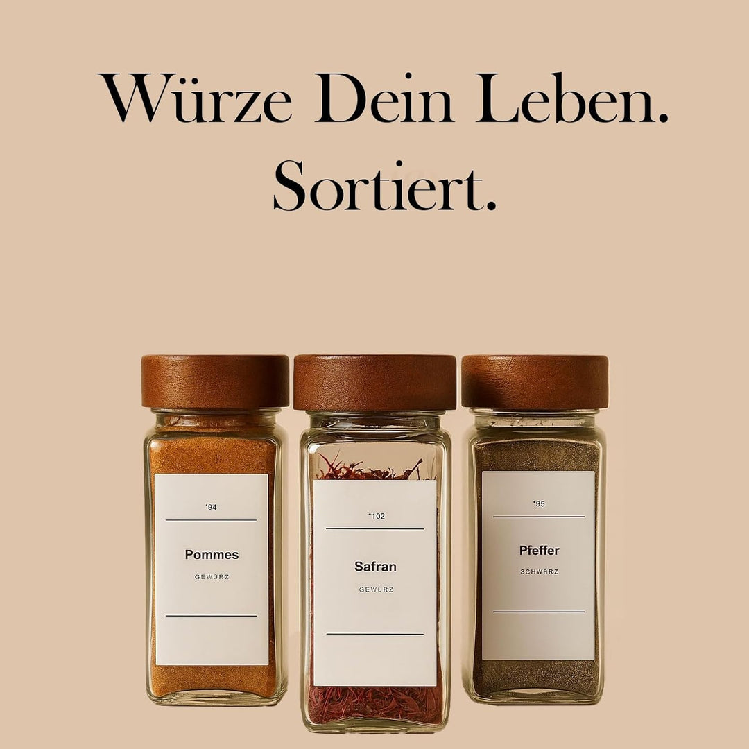 Gewürzgläser mit Streueinsatz [24x 120ml] + 320 Wasserfeste Label - Luftdichte Gewürzgläser eckig -