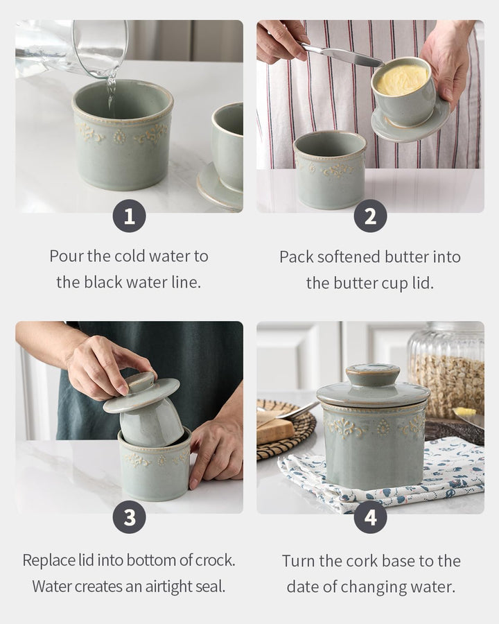HOME DECOR Butterdose Keramik, Butterglocke mit Deckel, Französische Butterdose für Frische und Stre