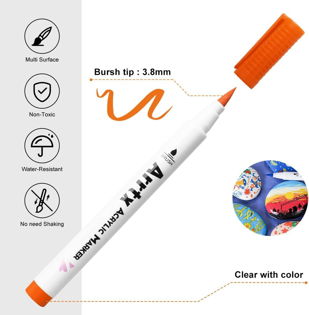 Arrtx Acrylstifte für Steine Bemalen, 30 Farben Wasserfeste Acrylstifte Marker Pinselspitze, Schnell
