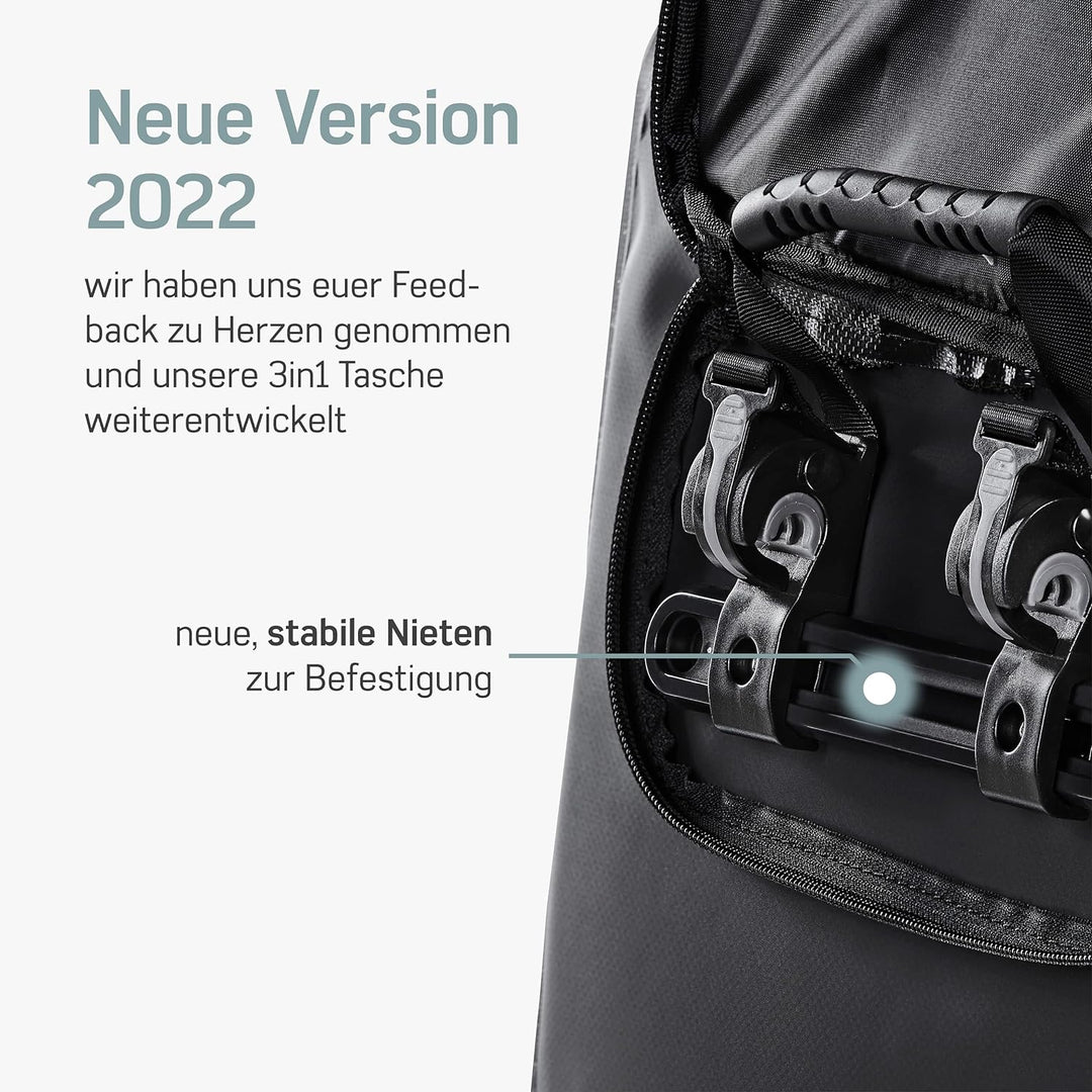 Borgen 3in1 Fahrradtasche für Gepäckträger wasserdicht - Verstärkte Träger (Neuerung 2023) - Verwend