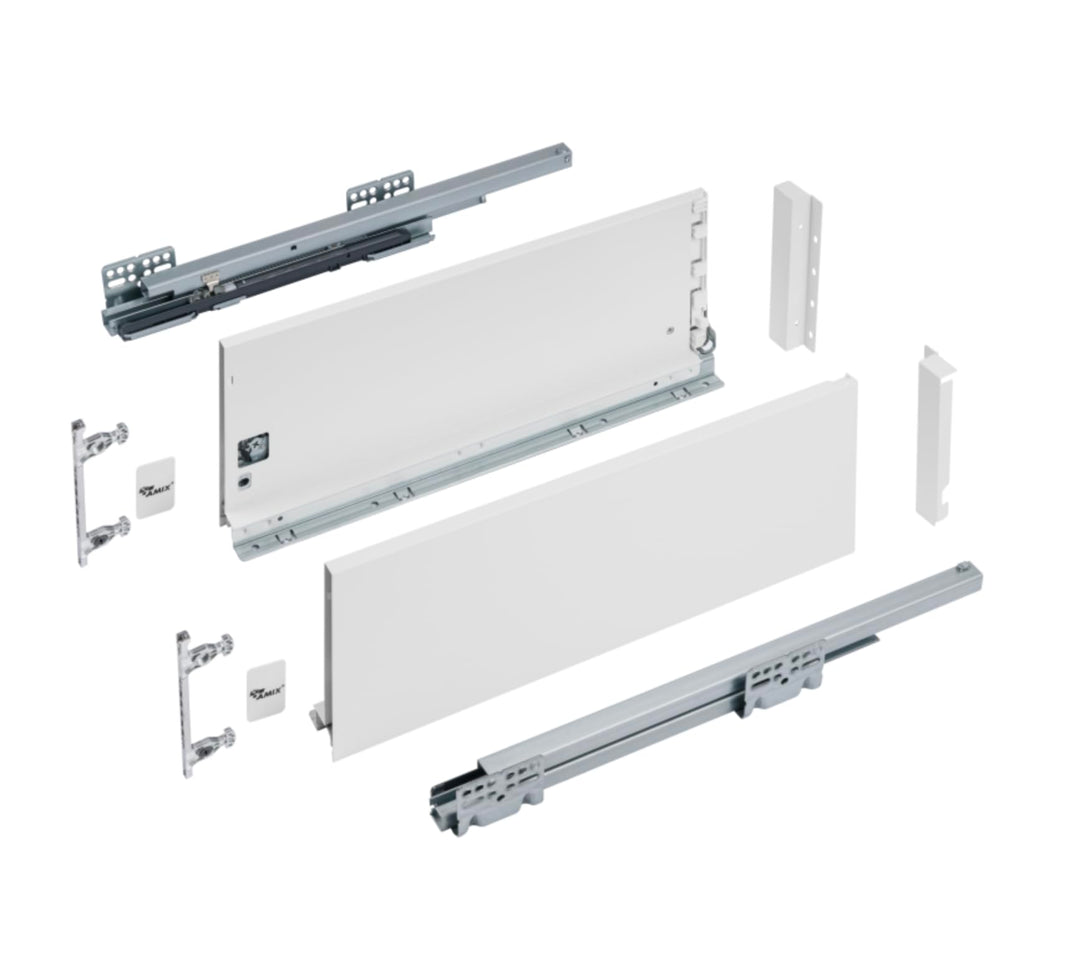 AMIX ELITE BOX Schubladensystem mit Vollauszug & Soft-Close – Slim Drawer mit Glas-Seiten – Höhe 167