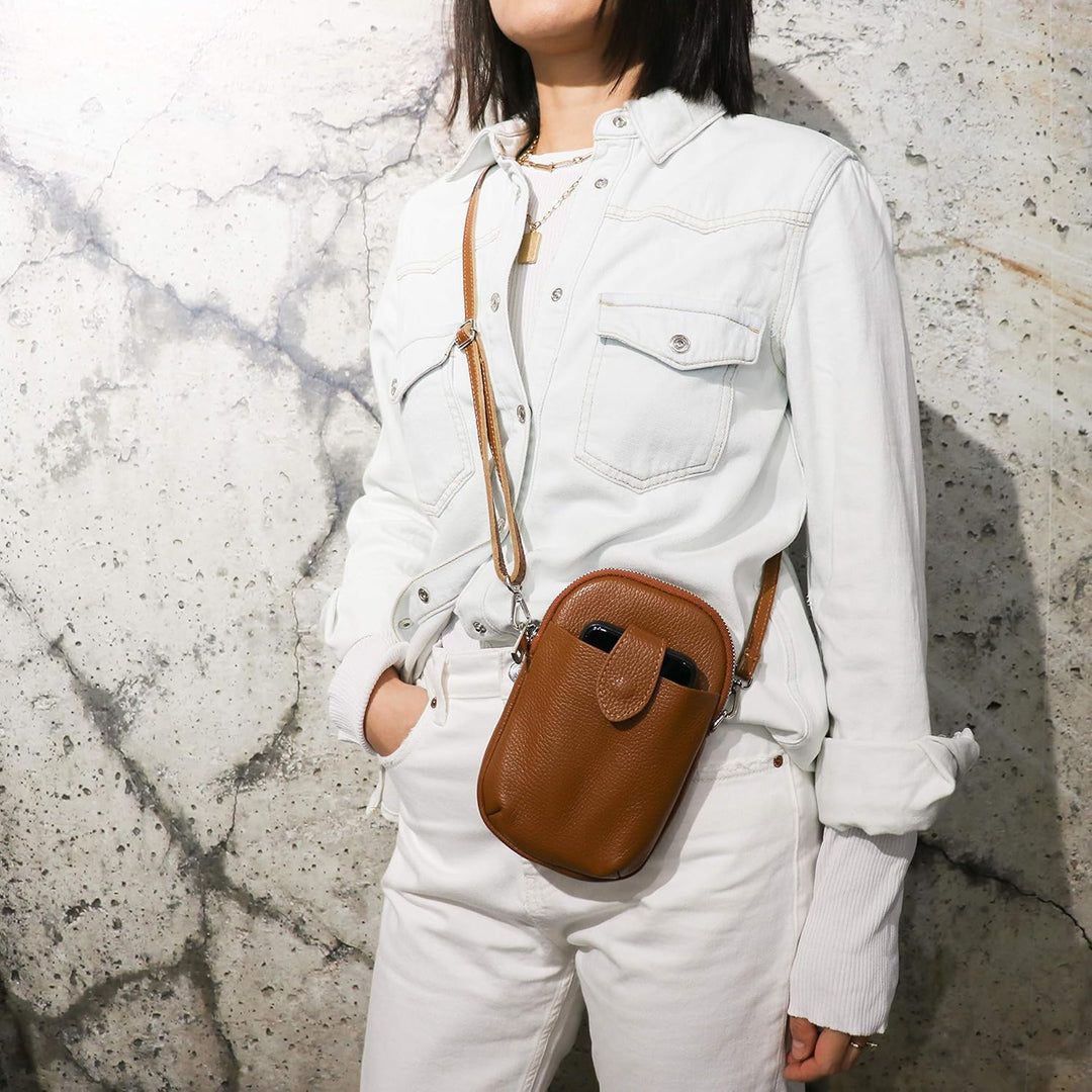 SH Leder Damen Umhängetasche Handytasche Multifunktion Geldbörse Beutel aus Echtleder Verstellbar Sc