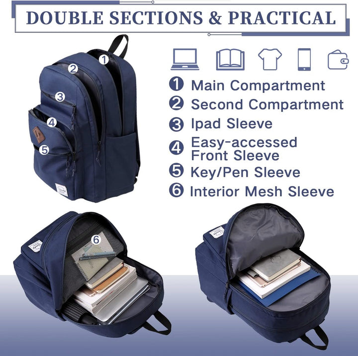Rucksack Herren Dame, VASCHY Schulrucksack Teenager Kinder 21L Handgepäck Blau, Blau