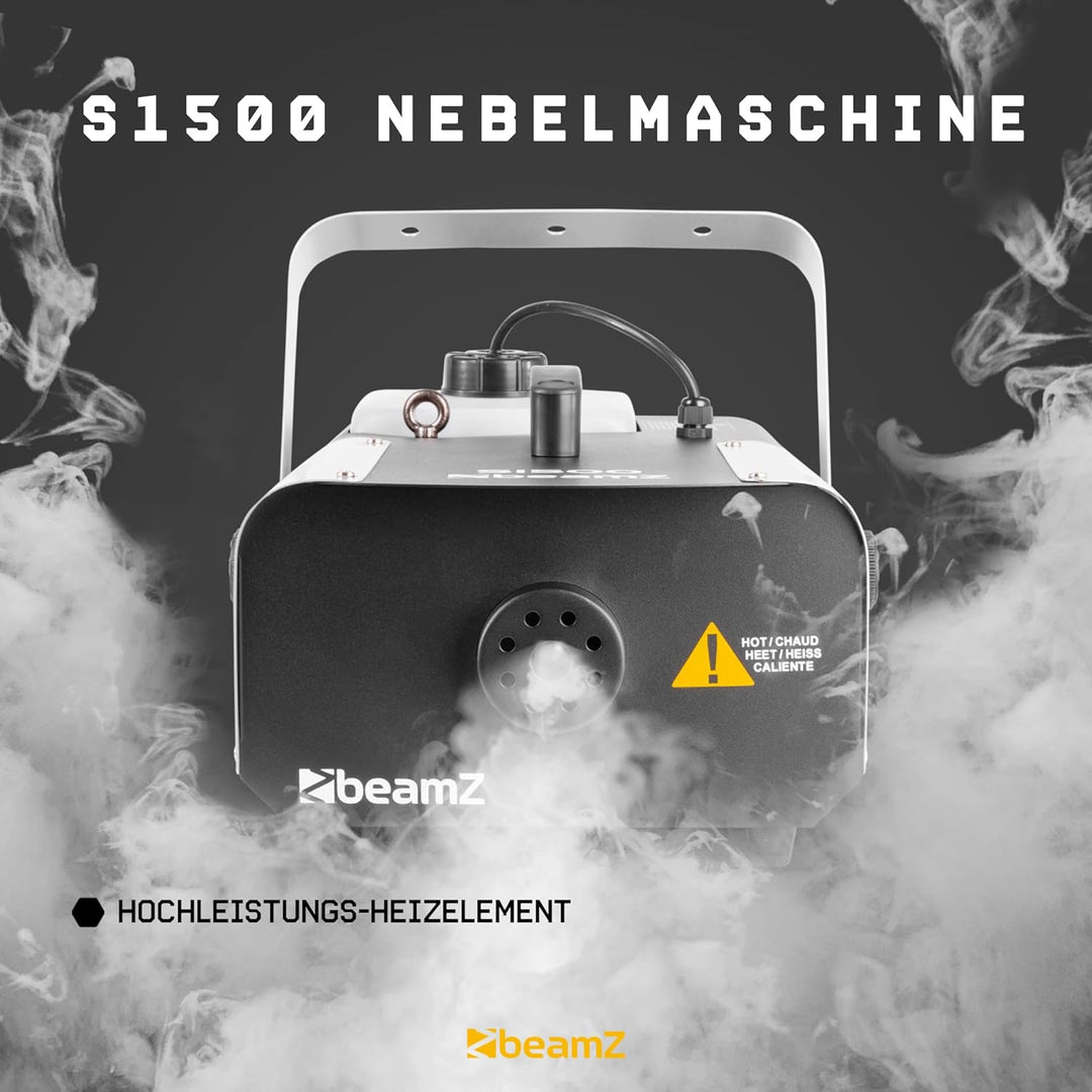 BeamZ S1500 - Nebelmaschine 1500 Watt, Fogger, Party Rauchmaschine, Fog Machine mit Intervall, Timer