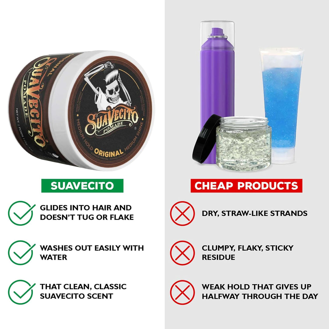 Suavecito Pomade Original Hold, Medium Hold Hair Pomade For Men, Medium Shine Water Based Wax, 4oz/1