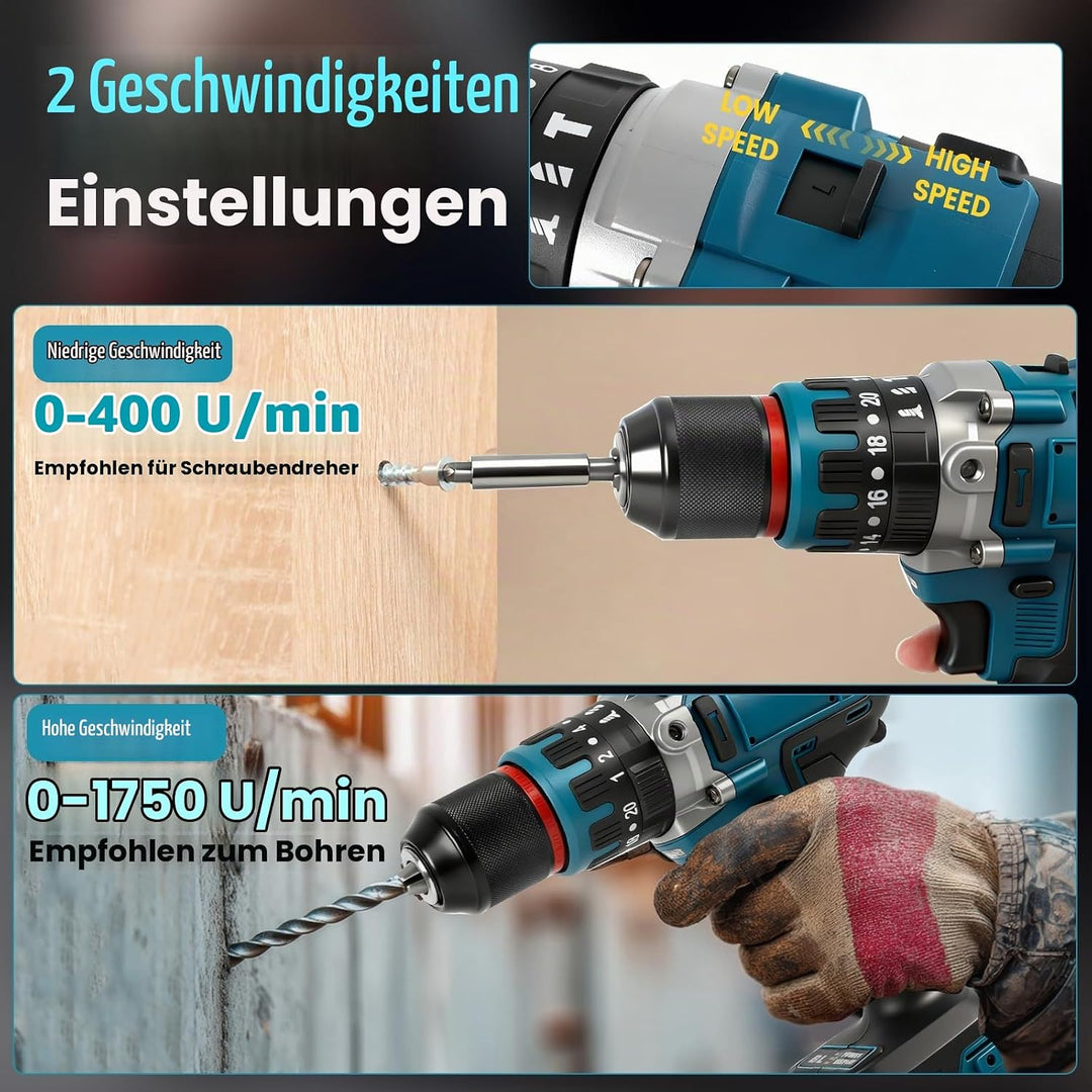 80 Nm bürstenloser Akku-Schlagbohrer, kompatibel mit Makita 18-V-Akku, 1/2-Zoll-Hammerbohrer, 2100 U
