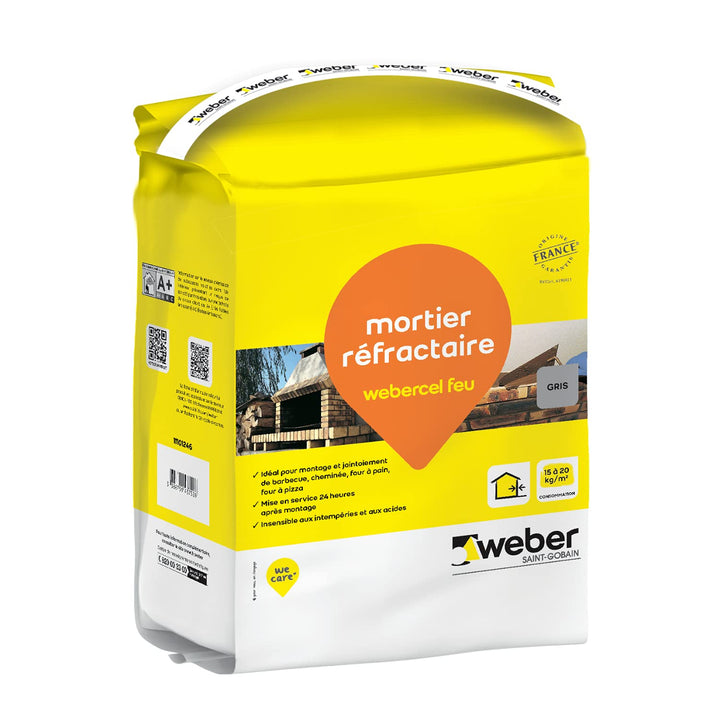Schamottmörtel zur Montage und Montage von Schamottsteinen, 5 kg, WEBERCEL FEU, WEBER