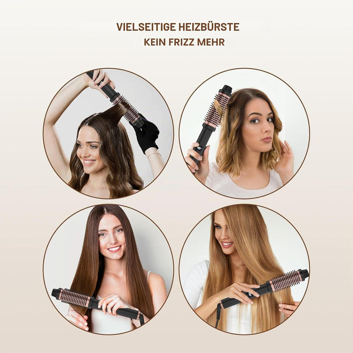 Thermal Brush 3 in 1, Lockenbürste Thermobürste 38mm, LCD Anzeige 120-200℃, Double PTC Wärmebürste,