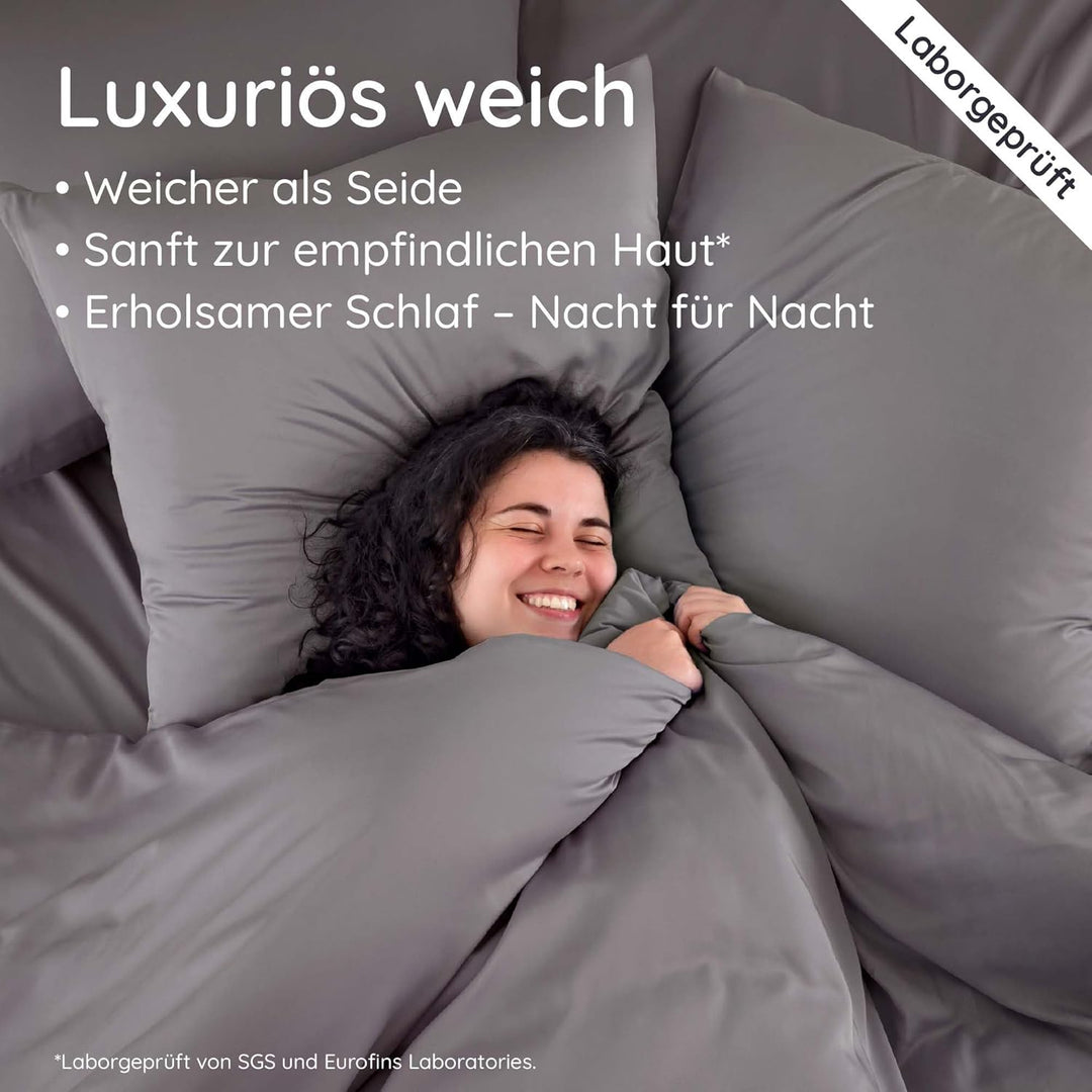 Bettdeckenbezug Dunkelgrau | 200x200 cm Bettwäsche | Bettdecke Bambus | Deckenbezug Allergiker | Bet