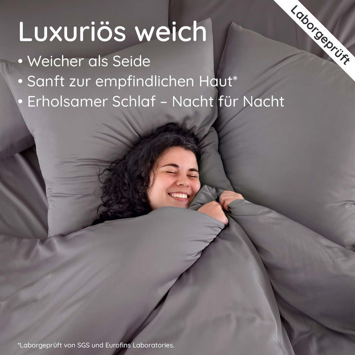 Bettdeckenbezug Dunkelgrau | 200x200 cm Bettwäsche | Bettdecke Bambus | Deckenbezug Allergiker | Bet