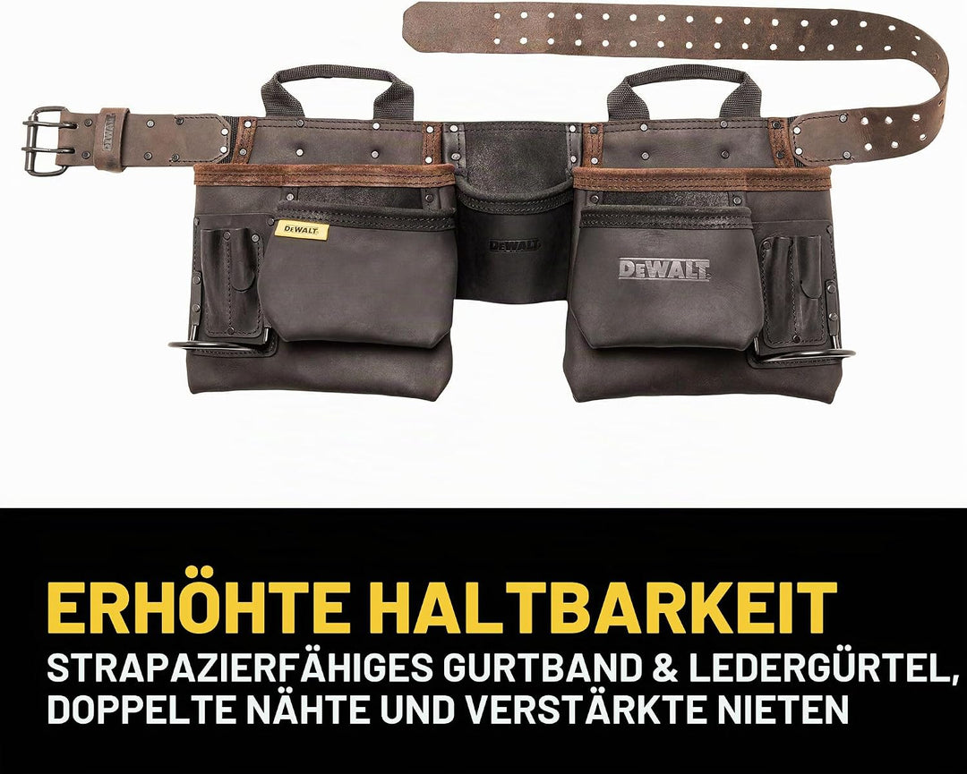 DEWALT Leder Werkzeuggürtel, langlebig, 11 Tasche Professionelle Gürtel (DWST550112) Werkzeugschürze