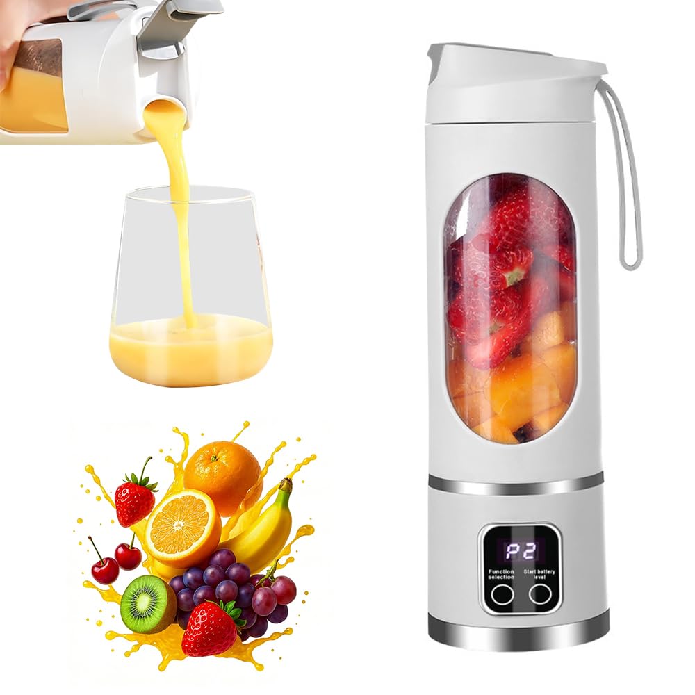 Tragbarer Mixer Smoothie Maker To Go, 450 ML Portable Blender mit LED Display&12 Klingen,USB Wiedera