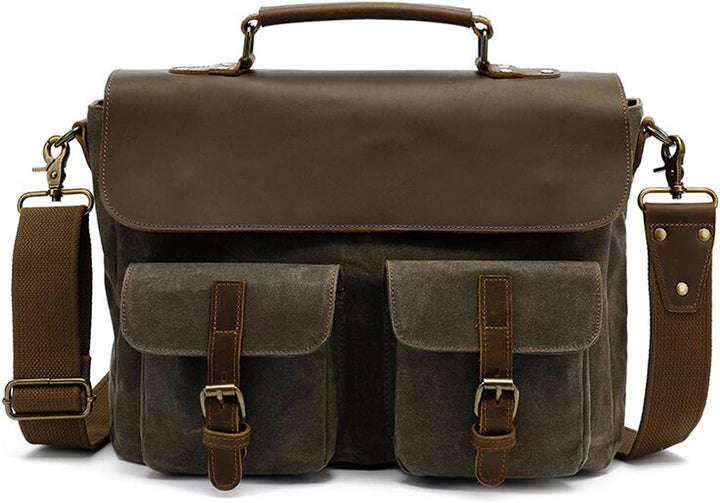 FANDARE Retro Umhängetasche Handtasche Tragetasche Schultertasche Herrentasche Segeltuch Leder Kurie