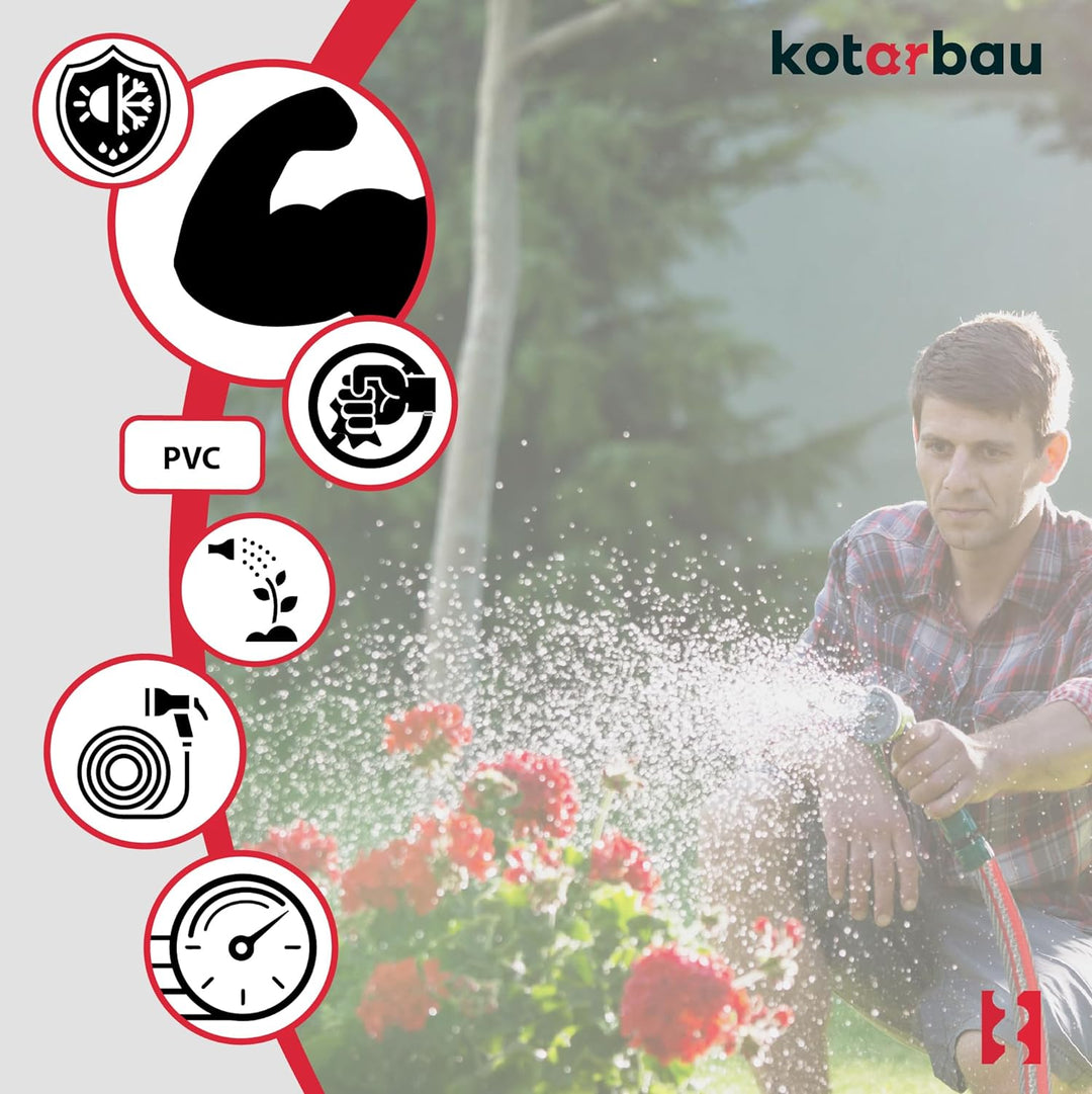 KOTARBAU® Gartenschlauch 1/2" 30m 6-lagig Grau Professionell zum Giessen von Pflanzen, 1/2" 30m