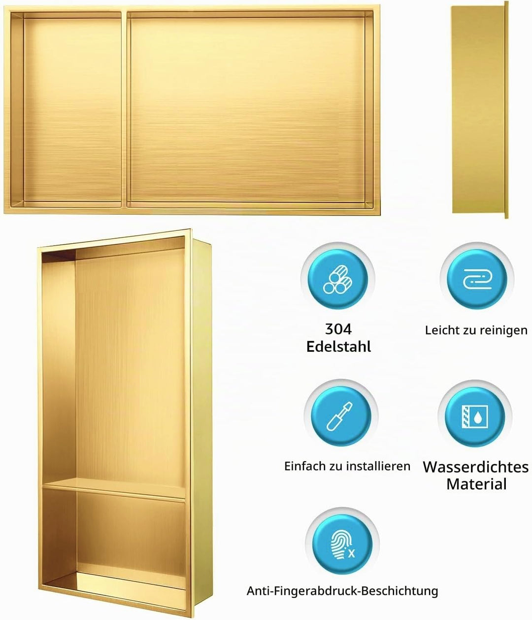 Wandnische Dusche Edelstahl,Wandnische Lagerung mit einem Regal（40/20cm）,Duschnische 30 * 60 * 10CM,