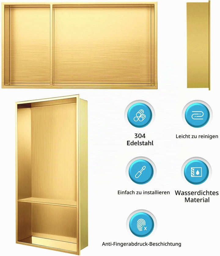 Wandnische Dusche Edelstahl,Wandnische Lagerung mit einem Regal（40/20cm）,Duschnische 30 * 60 * 10CM,